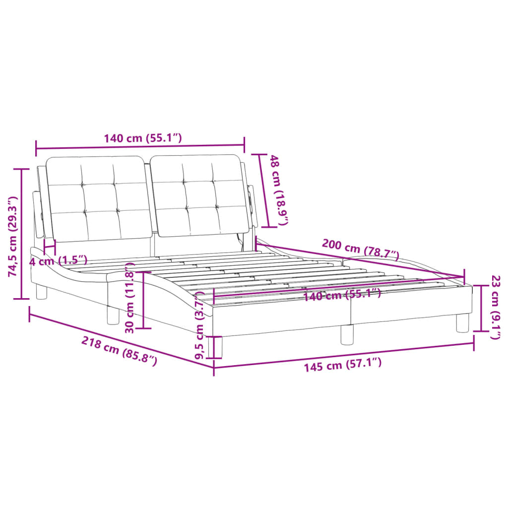 vidaXL Bettgestell mit LED Braun 140x200 cm Kunstleder