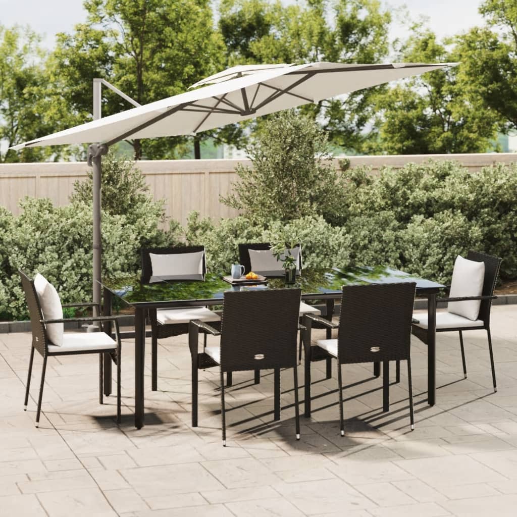 vidaXL 7-tlg. Garten-Essgruppe mit Kissen Schwarz Poly Rattan