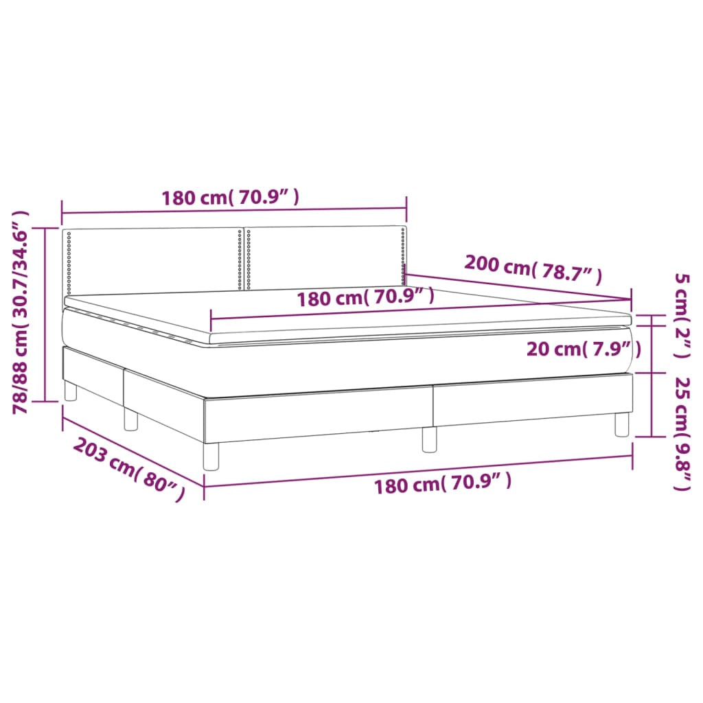 vidaXL Boxspringbett mit Matratze Grau 180x200 cm Kunstleder