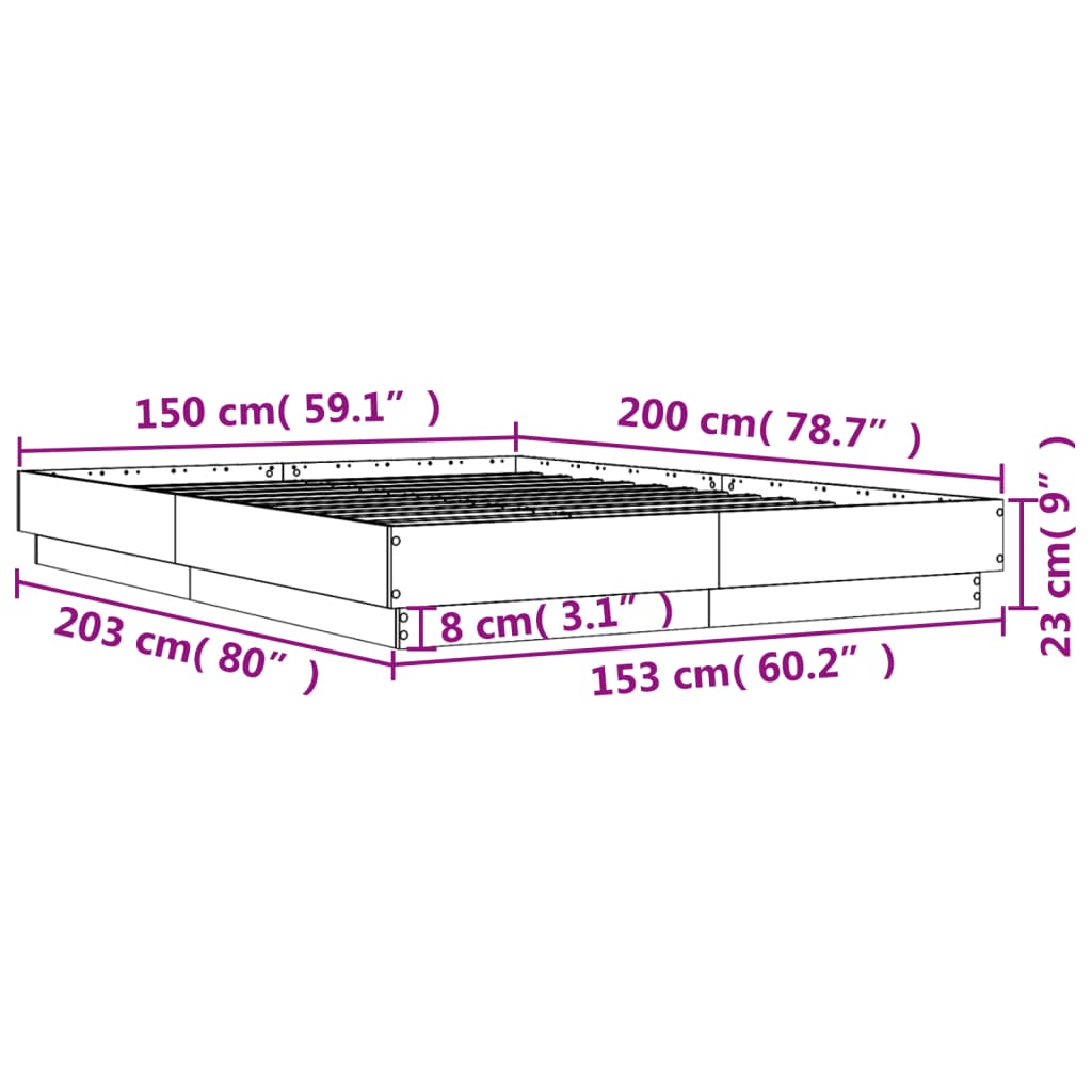 vidaXL Bettgestell mit LED Sonoma-Eiche 150x200 cm