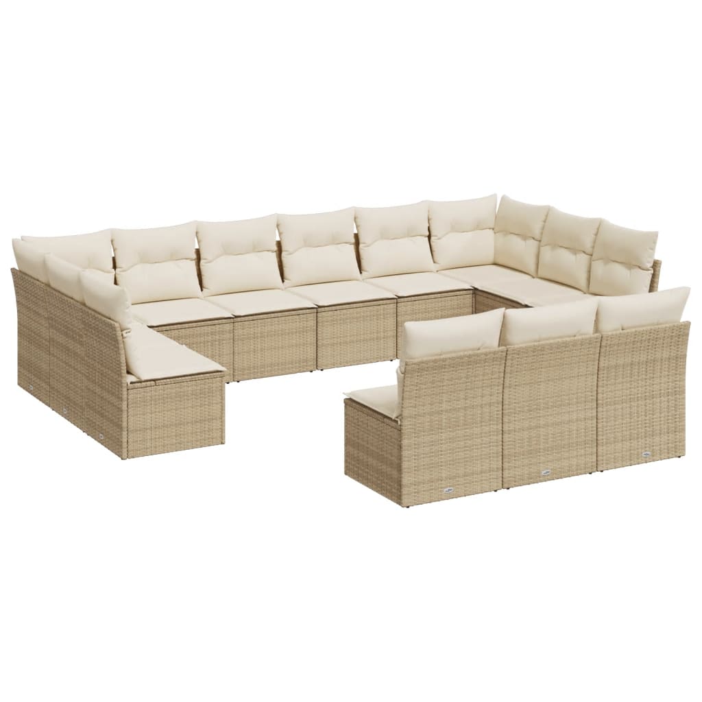 vidaXL 13-tlg. Garten-Sofagarnitur mit Kissen Beige Poly Rattan