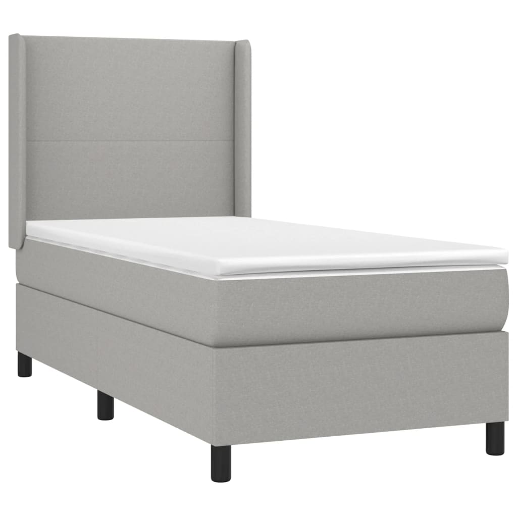 vidaXL Boxspringbett mit Matratze & LED Hellgrau 100x200 cm Stoff