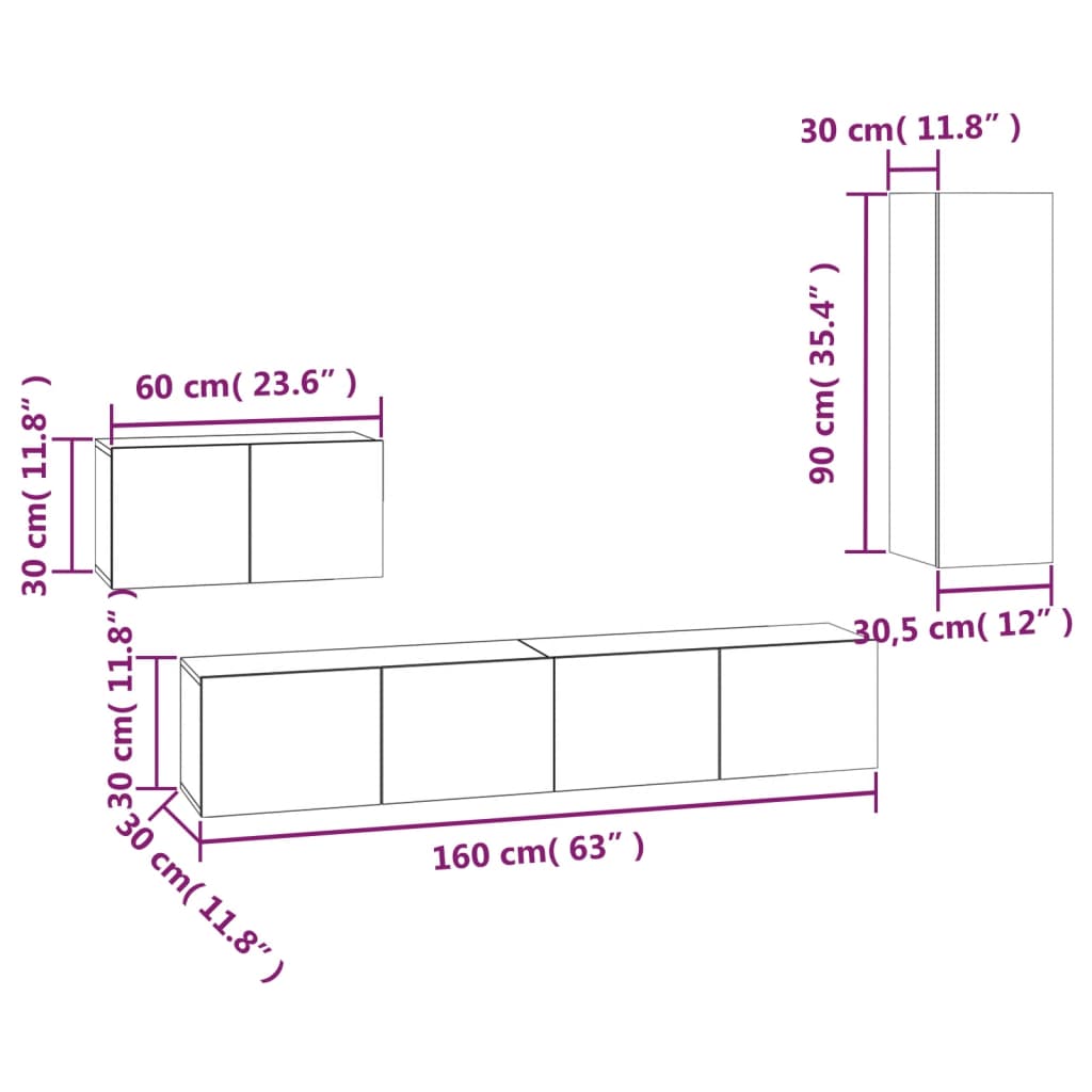 vidaXL 4-tlg. TV-Schrank-Set Sonoma-Eiche Holzwerkstoff