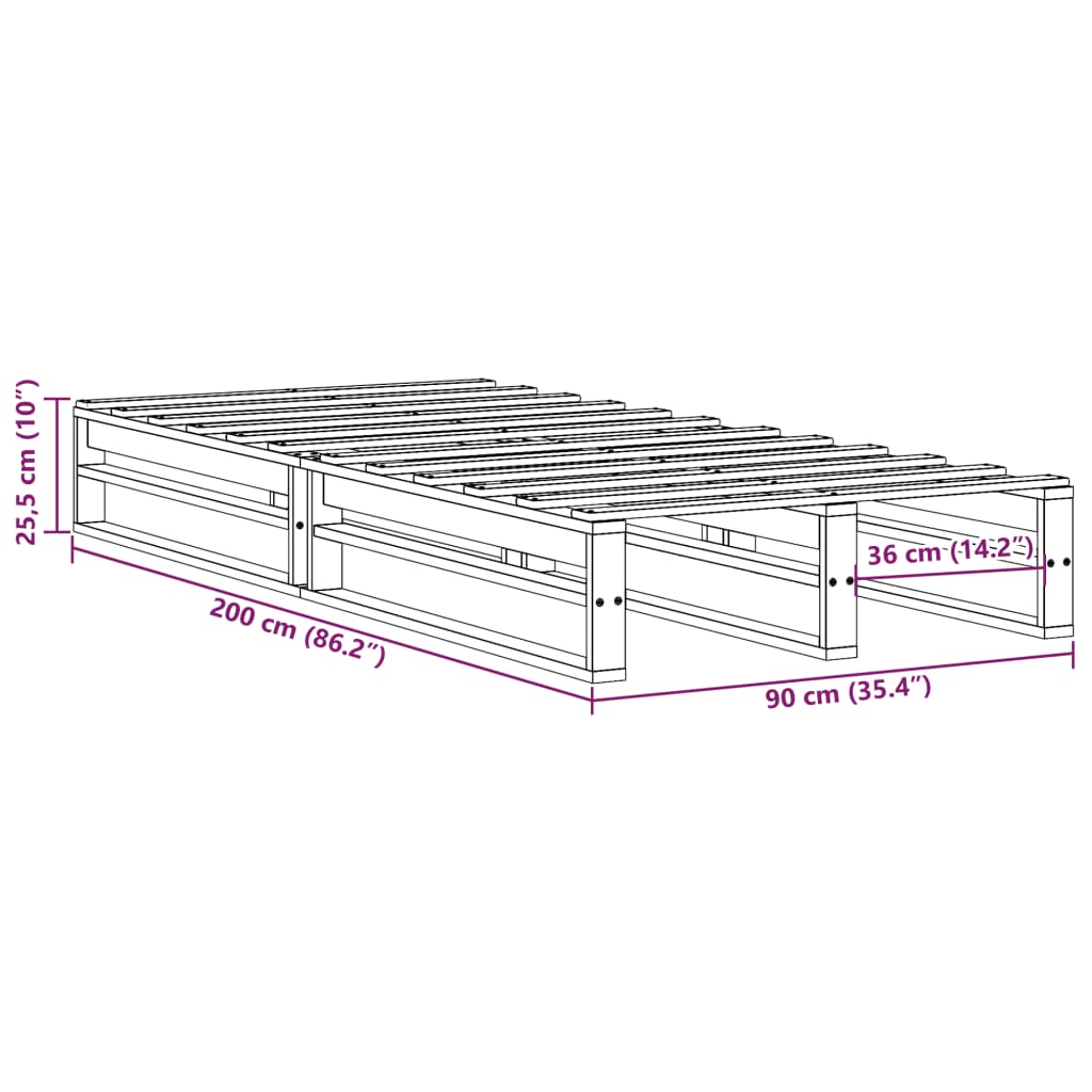 vidaXL Massivholzbett ohne Matratze Weiß 90x200 cm Kiefernholz