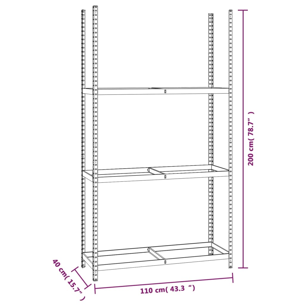 vidaXL Reifenregale mit 3 Böden 2 Stk. Silbern 110x40x200 cm Stahl