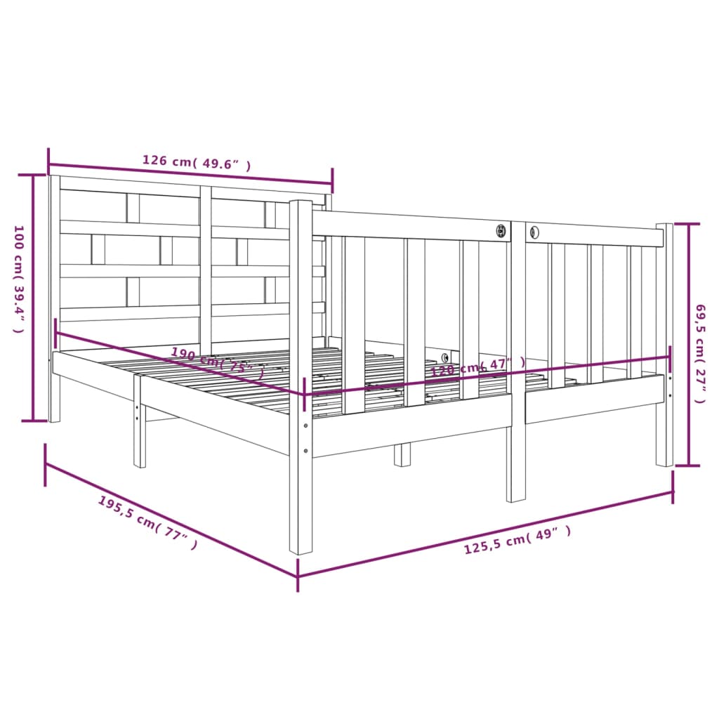 vidaXL Massivholzbett Schwarz Kiefer 120x190 cm