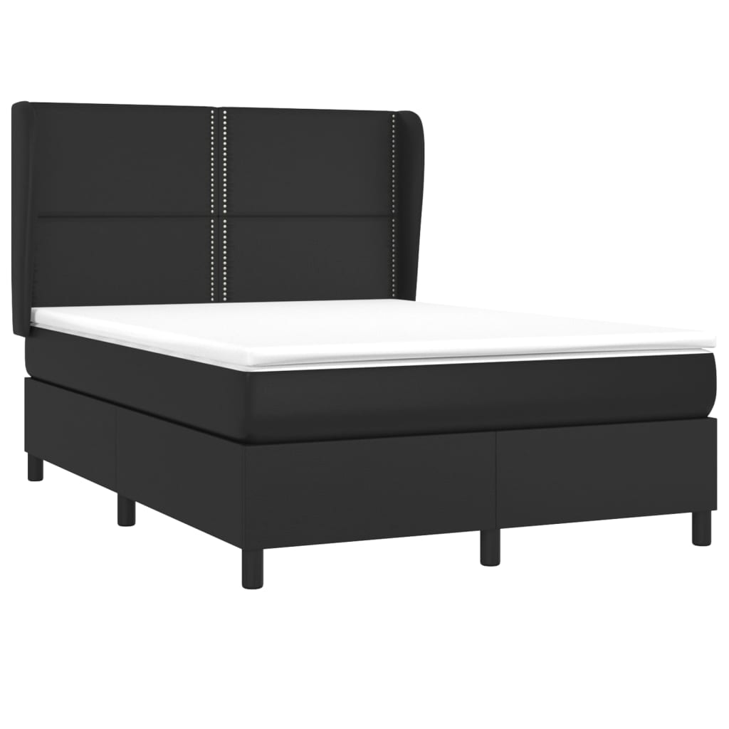 vidaXL Boxspringbett mit Matratze Schwarz 140x200 cm Kunstleder