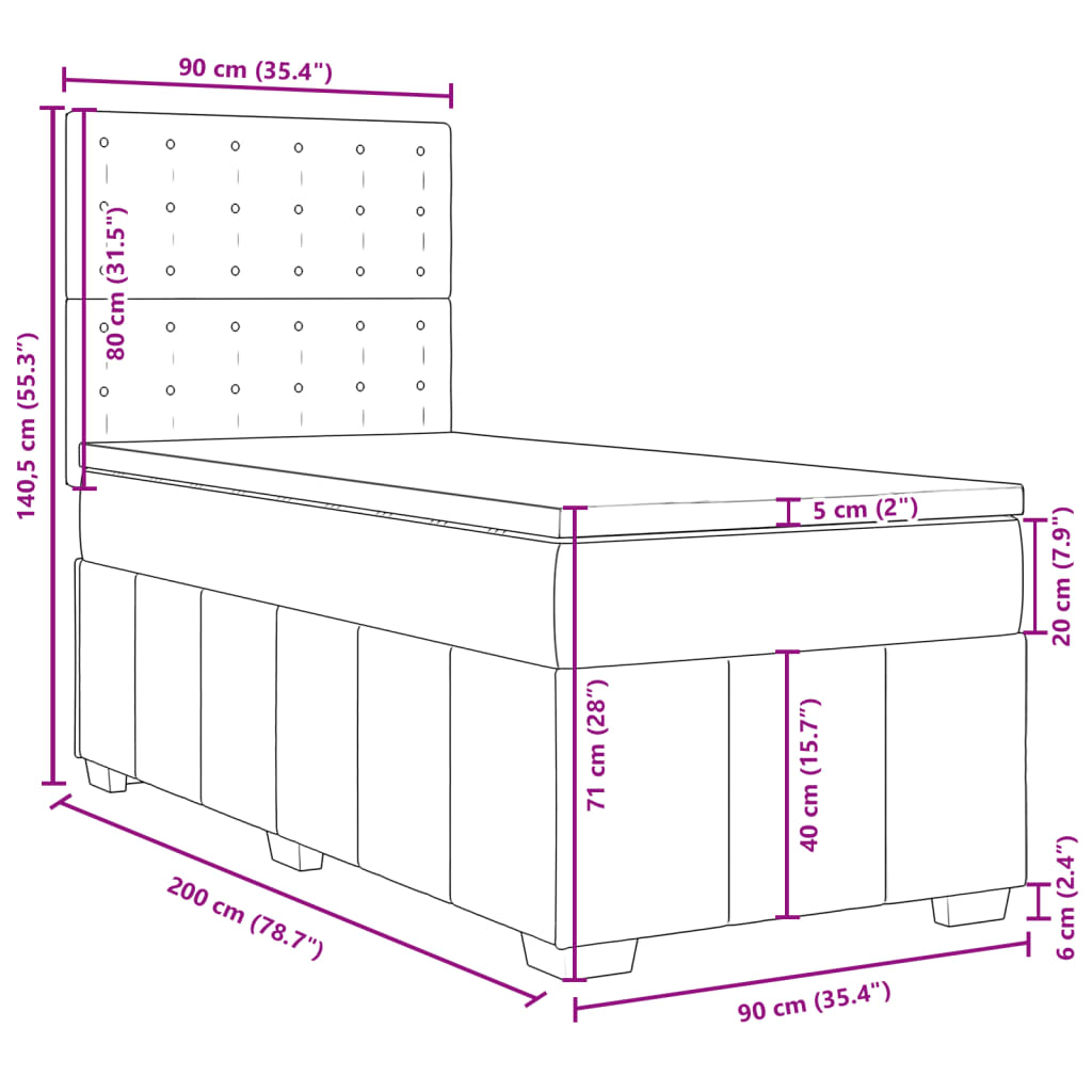 vidaXL Boxspringbett mit Matratze Hellgrau 90x200 cm Stoff