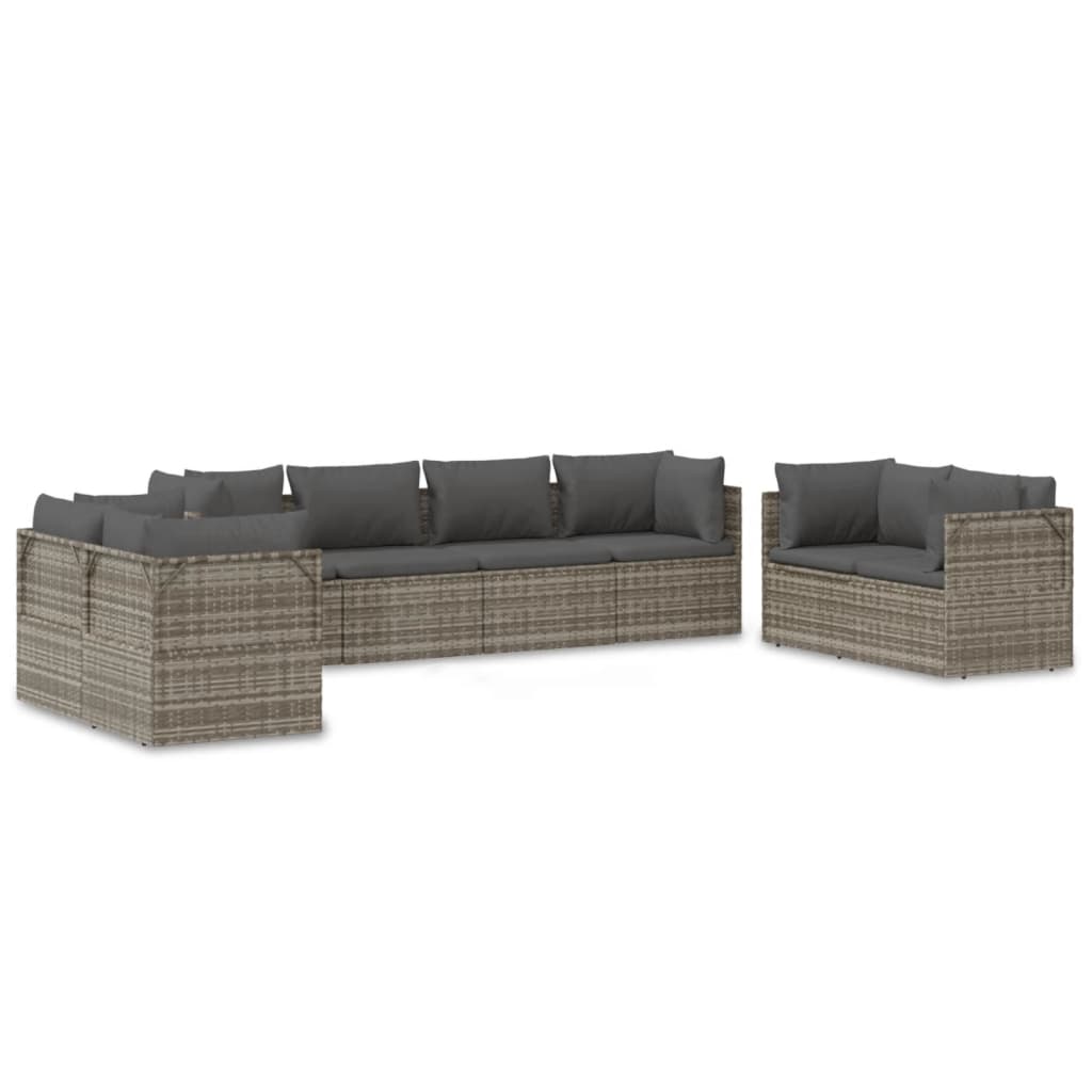 vidaXL 8-tlg. Garten-Lounge-Set mit Kissen Grau Poly Rattan