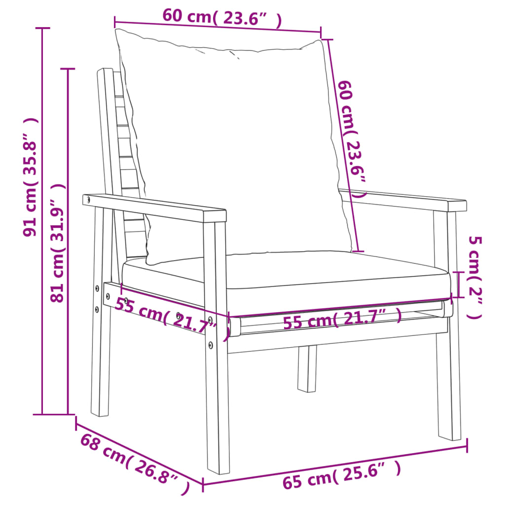 vidaXL 5-tlg. Garten-Lounge-Set mit Kissen Massivholz Akazie