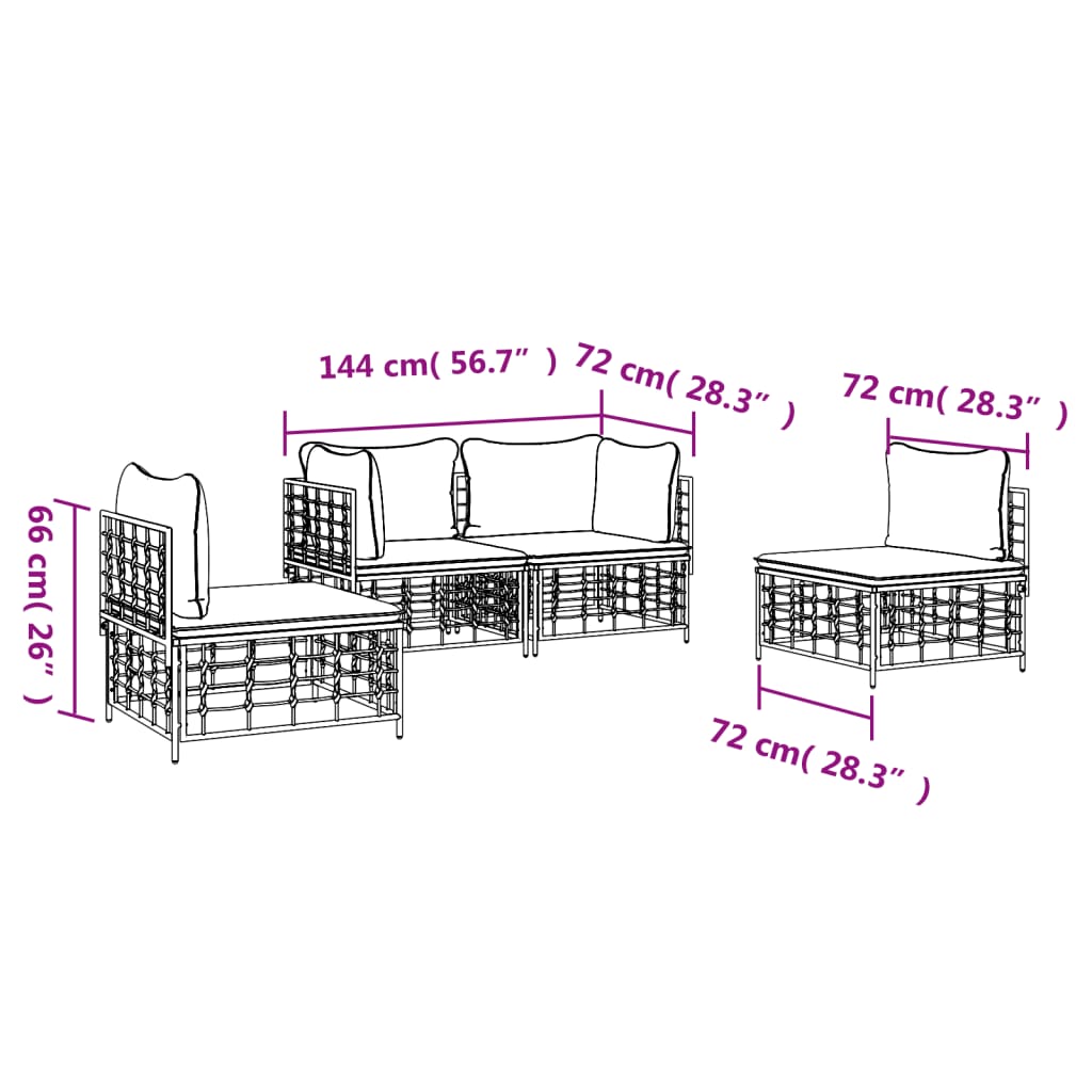 vidaXL 4-tlg. Garten-Lounge-Set mit Kissen Anthrazit Poly Rattan