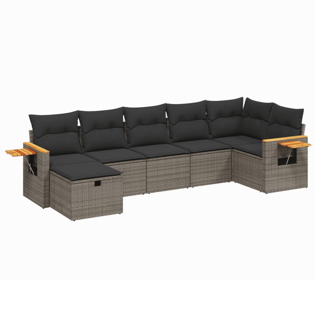 vidaXL 7-tlg. Garten-Sofagarnitur mit Kissen Grau Poly Rattan