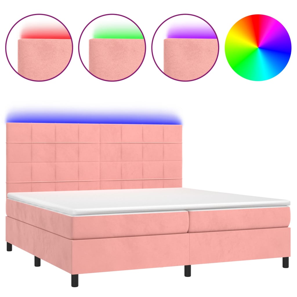 vidaXL Boxspringbett mit Matratze & LED Rosa 200x200 cm Samt