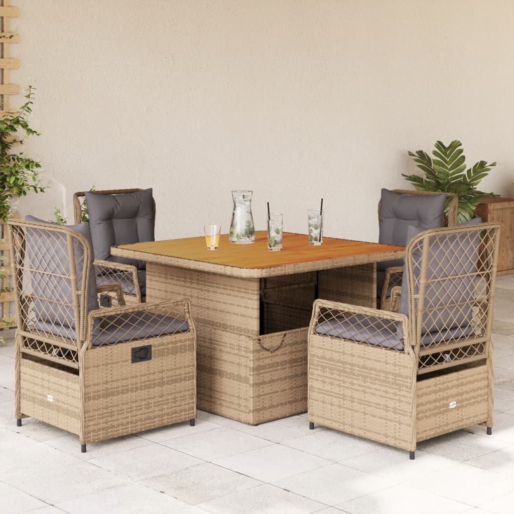 vidaXL 5-tlg. Garten-Essgruppe mit Kissen Beige Poly Rattan