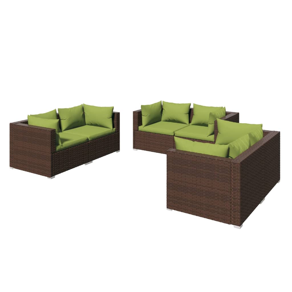 vidaXL 6-tlg. Garten-Lounge-Set mit Auflagen Poly Rattan Braun