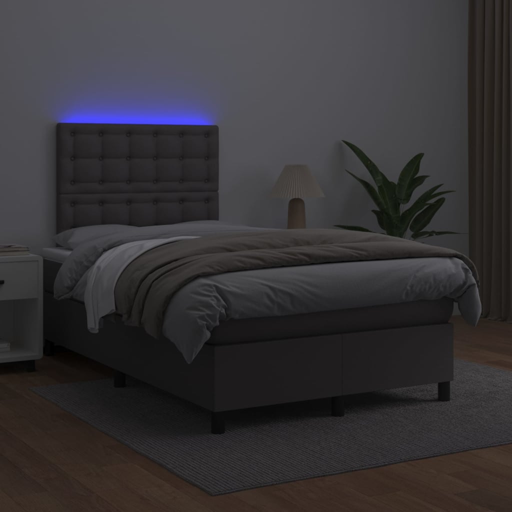 vidaXL Boxspringbett mit Matratze & LED Grau 120x200 cm Kunstleder