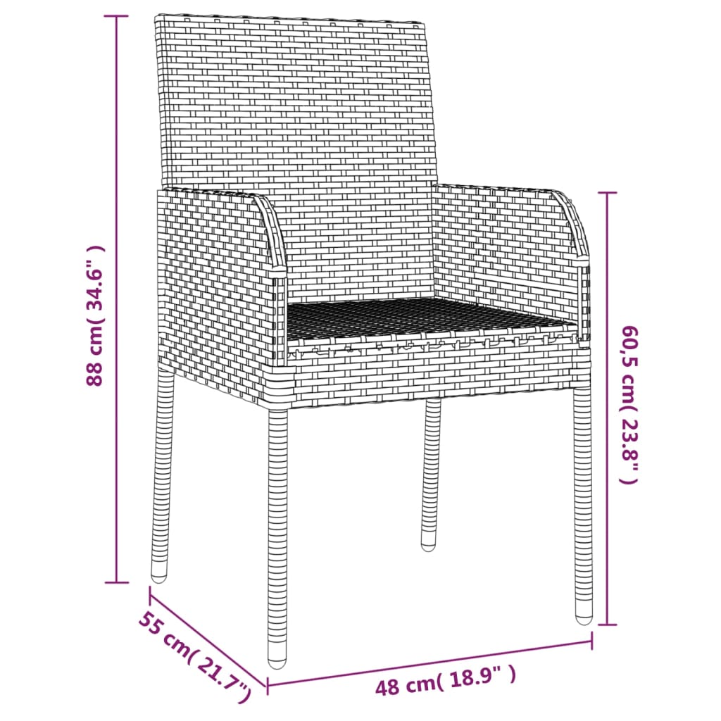 vidaXL 9-tlg. Garten-Essgruppe mit Kissen Schwarz Poly Rattan