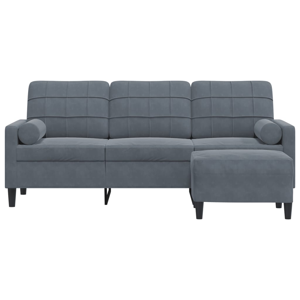 vidaXL 3-Sitzer-Sofa mit Hocker Dunkelgrau 180 cm Samt