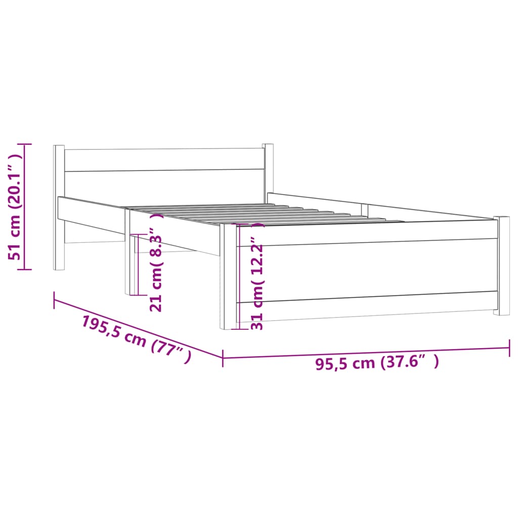 vidaXL Massivholzbett 90x190 cm