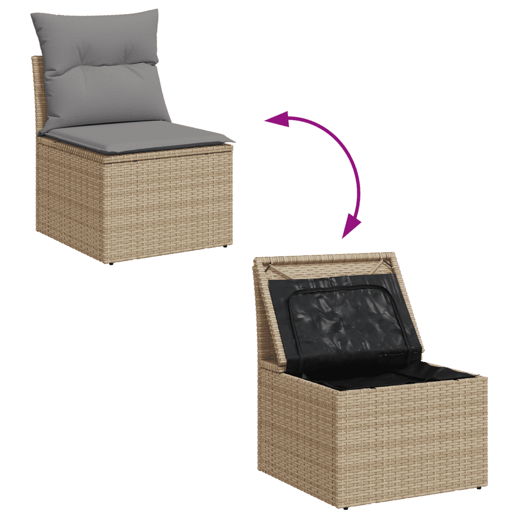 vidaXL 10-tlg. Garten-Sofagarnitur mit Kissen Beige Poly Rattan