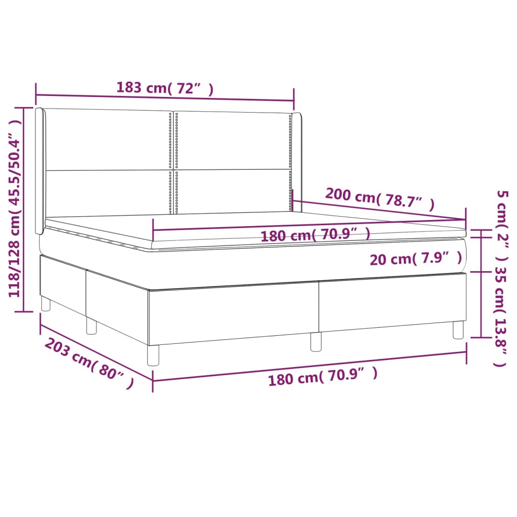 vidaXL Boxspringbett mit Matratze Hellgrau 180x200 cm Samt