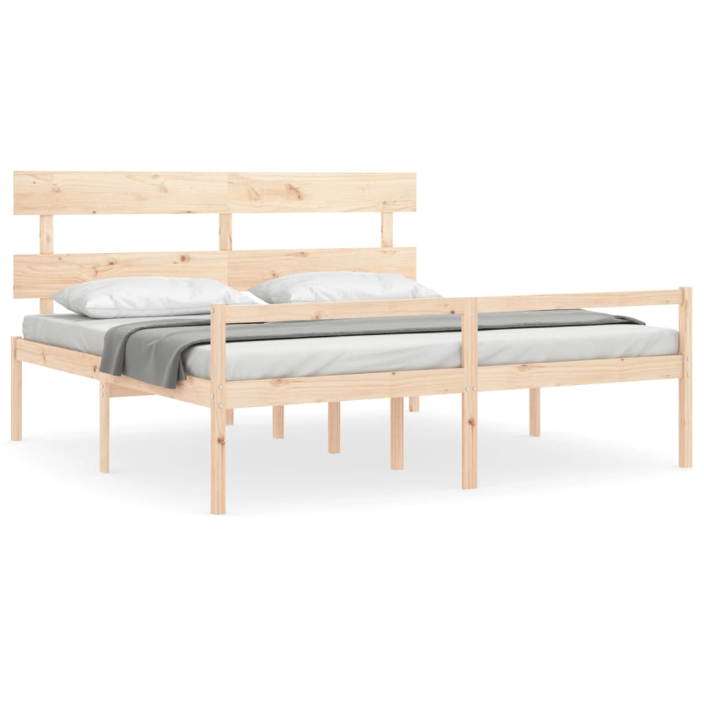 vidaXL Seniorenbett mit Kopfteil Super Kingsize Massivholz