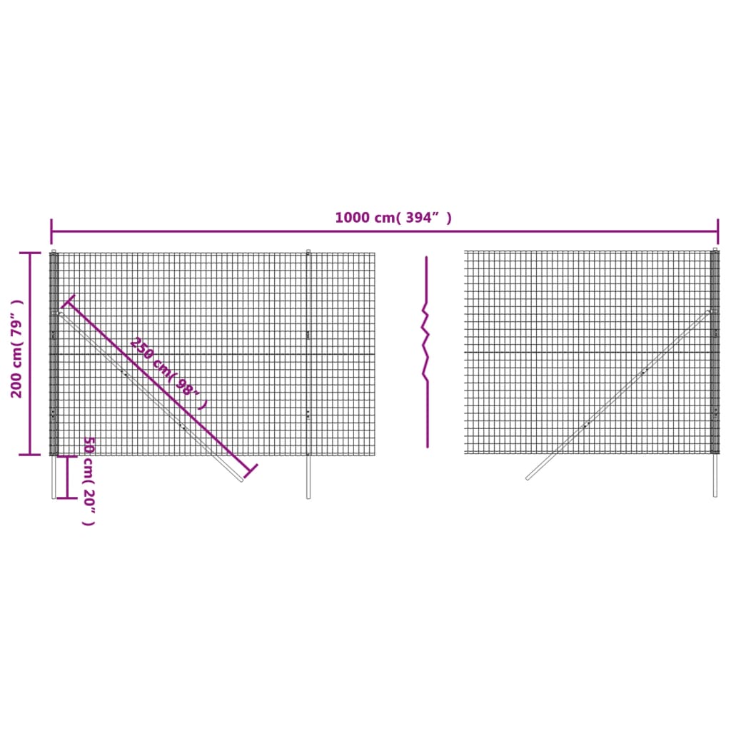 vidaXL Maschendrahtzaun Grün 2x10 m Verzinkter Stahl