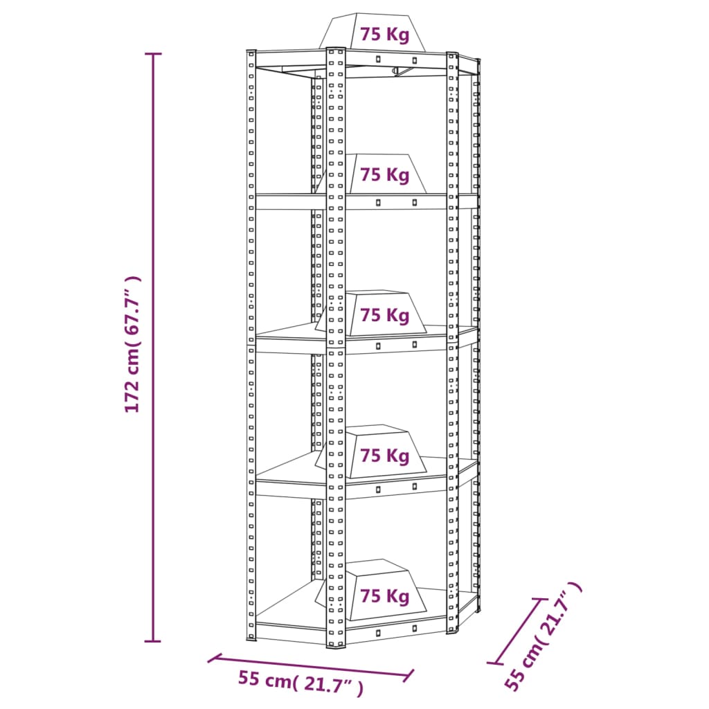 vidaXL Regale mit 5 Böden 3 Stk. Silbern Stahl & Holzwerkstoff