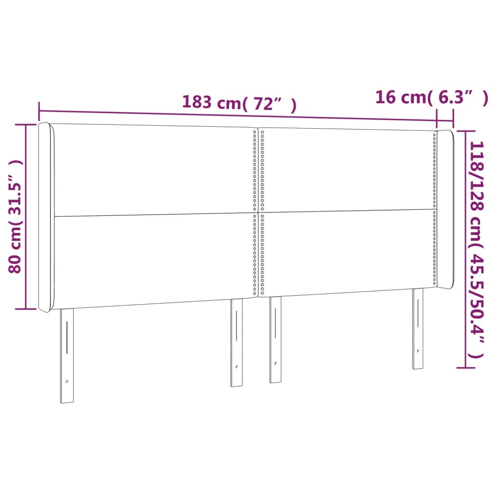 vidaXL Kopfteil mit Ohren Rosa 183x16x118/128 cm Samt