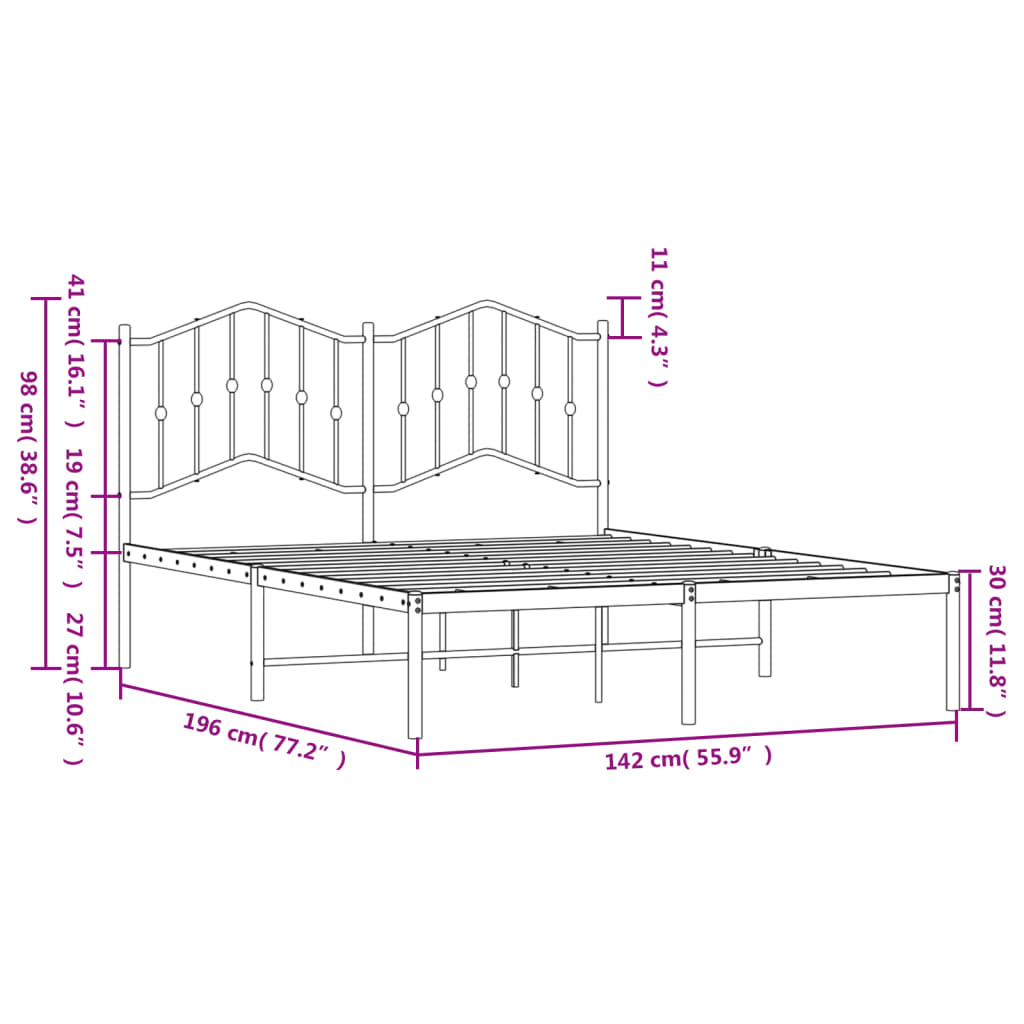 vidaXL Bettgestell mit Kopfteil Metall Weiß 135x190 cm