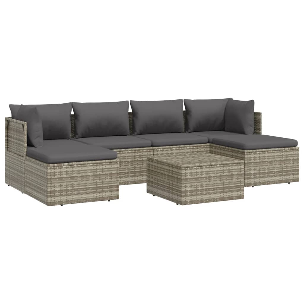 vidaXL 7-tlg. Garten-Lounge-Set mit Kissen Grau Poly Rattan