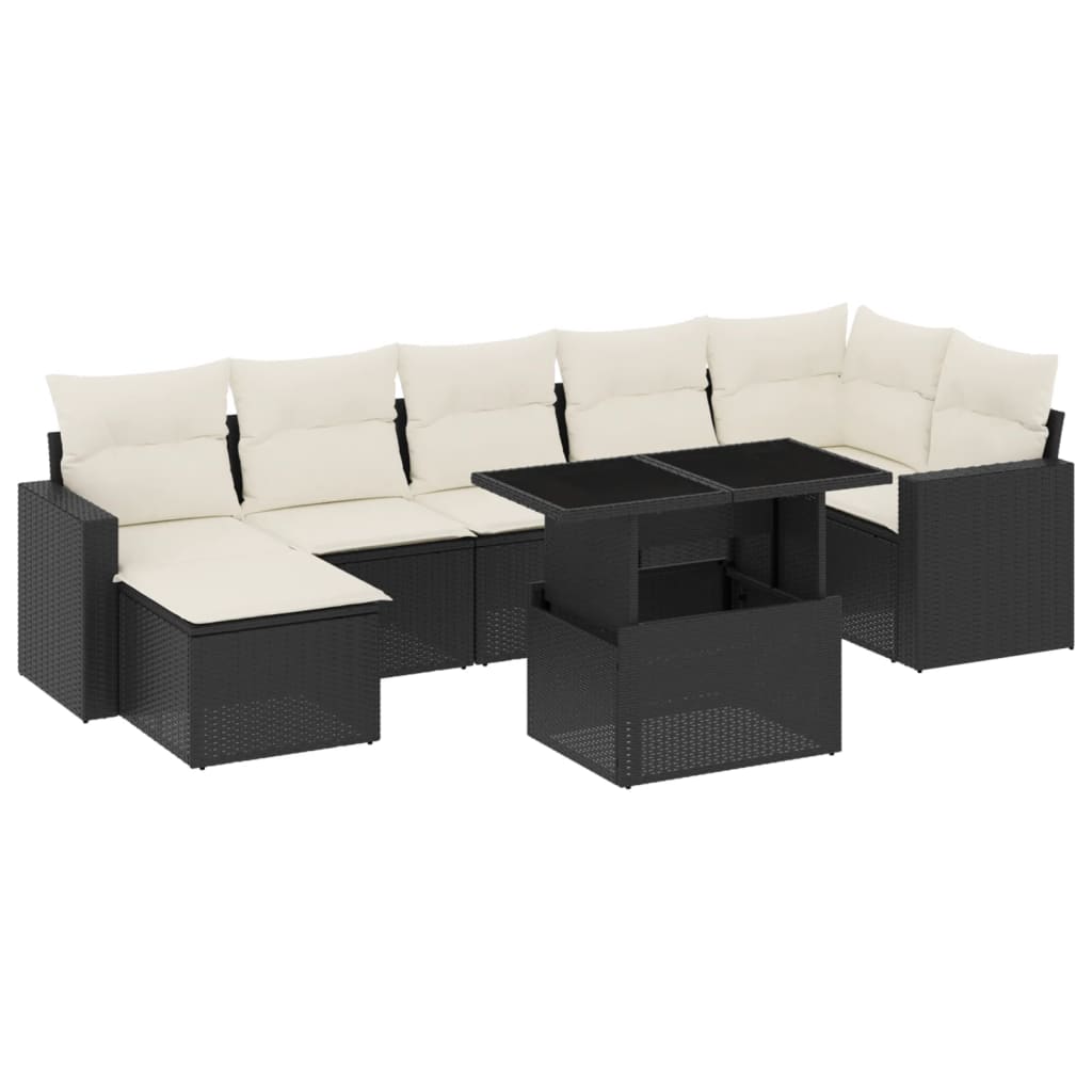 vidaXL 8-tlg. Garten-Sofagarnitur mit Kissen Schwarz Poly Rattan