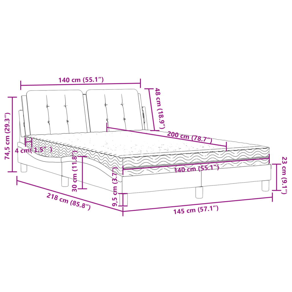 vidaXL Bett mit Matratze Weiß 140x200 cm Kunstleder