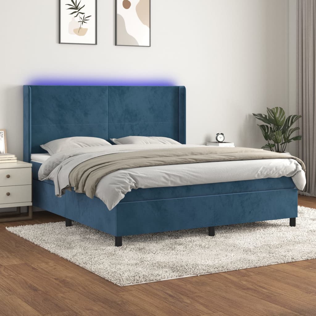 vidaXL Boxspringbett mit Matratze & LED Dunkelblau 160x200 cm Samt