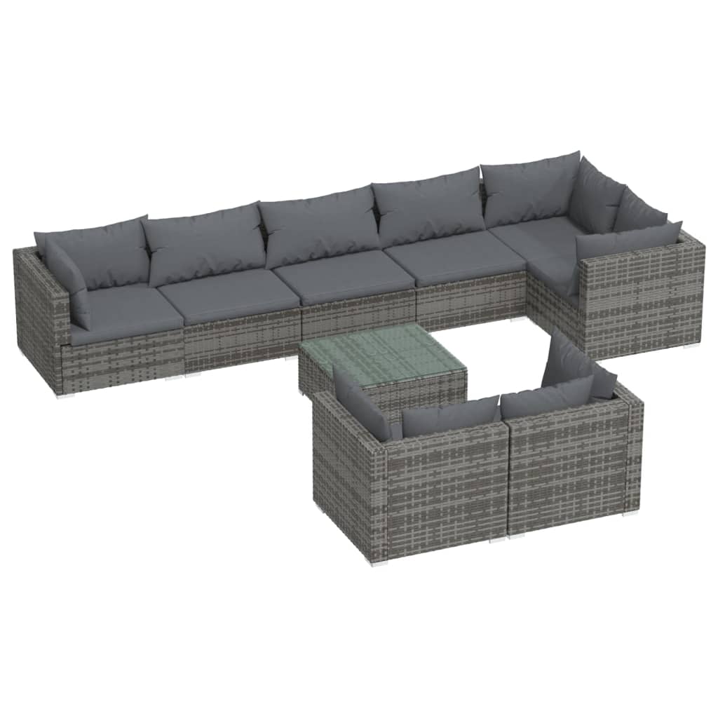 vidaXL 9-tlg. Garten-Lounge-Set mit Kissen Grau Poly Rattan