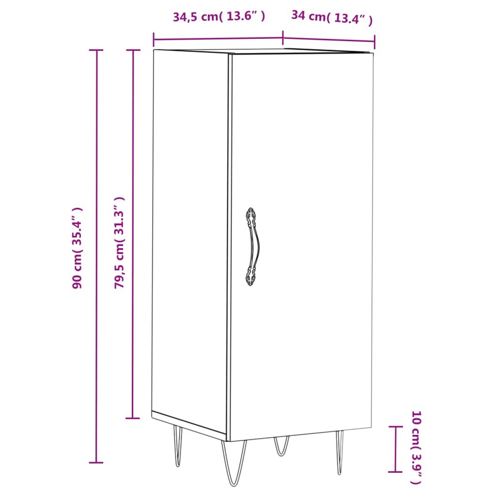 vidaXL Sideboard Weiß 34,5x34x90 cm Holzwerkstoff