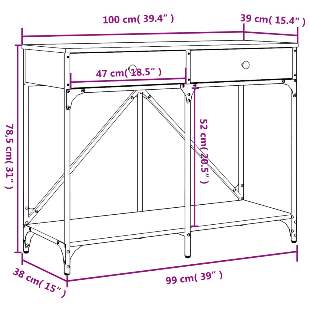 vidaXL Konsolentisch Räuchereiche 100x39x78,5 cm Holzwerkstoff