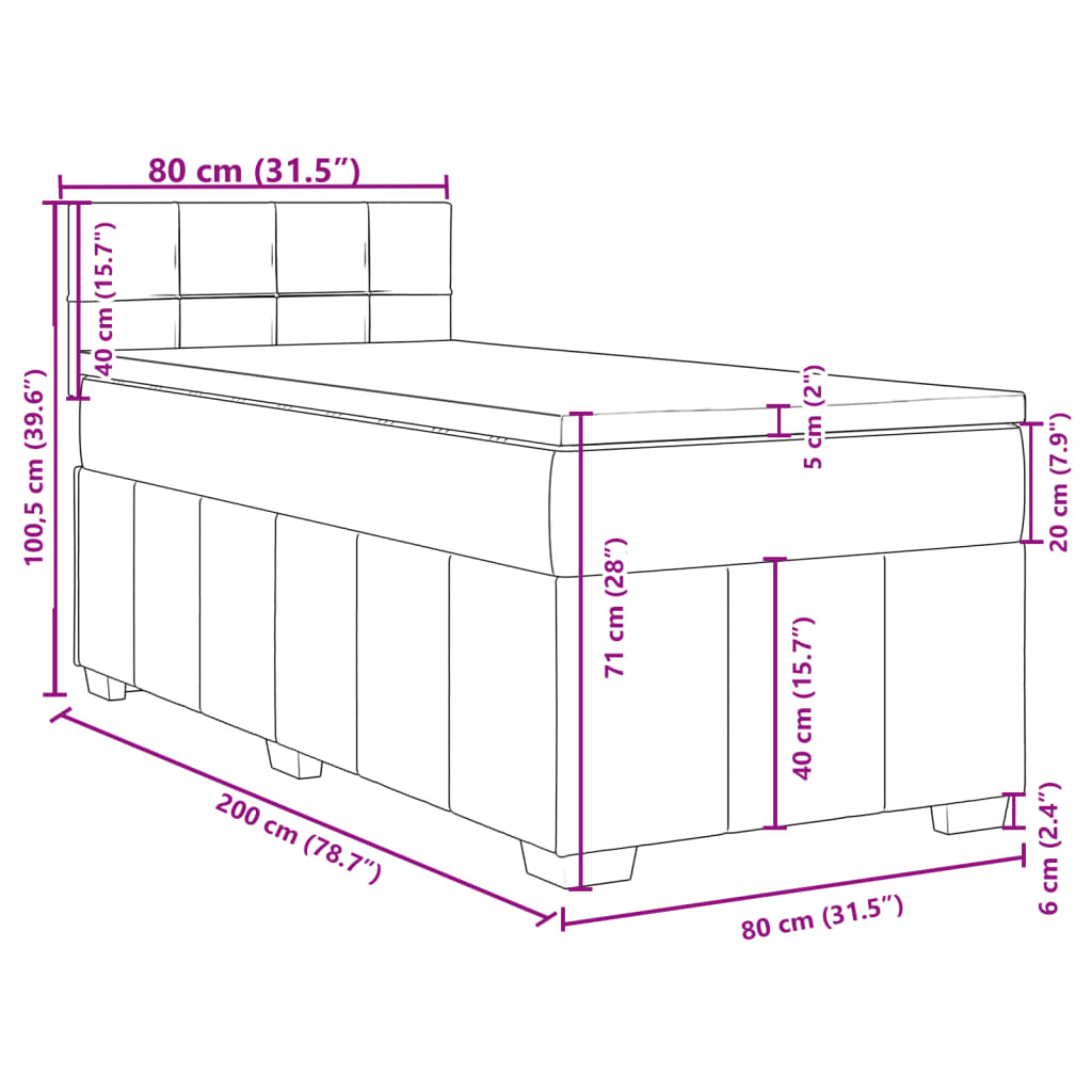 vidaXL Boxspringbett mit Matratze Dunkelbraun 80x200 cm Stoff