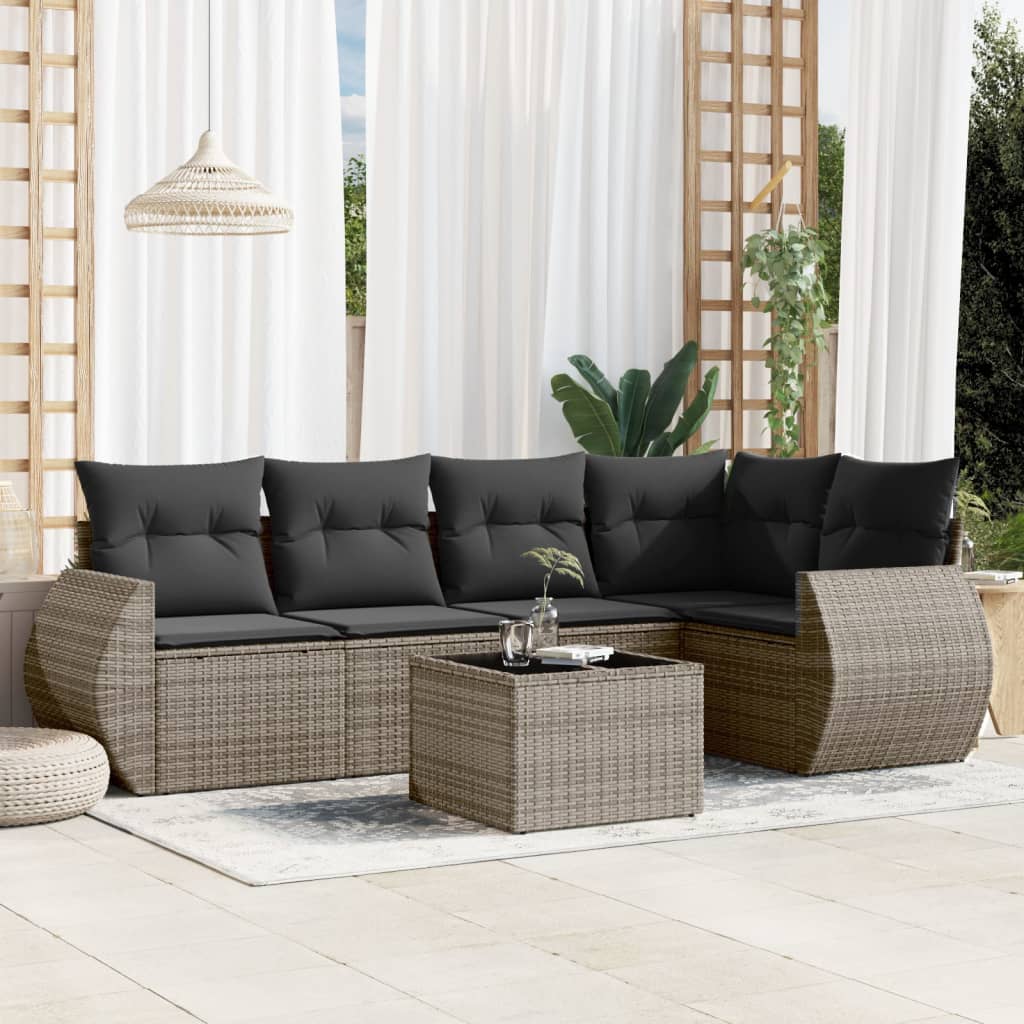 vidaXL 6-tlg. Garten-Sofagarnitur mit Kissen Grau Poly Rattan