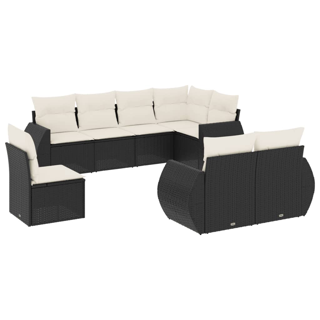 vidaXL 8-tlg. Garten-Sofagarnitur mit Kissen Schwarz Poly Rattan