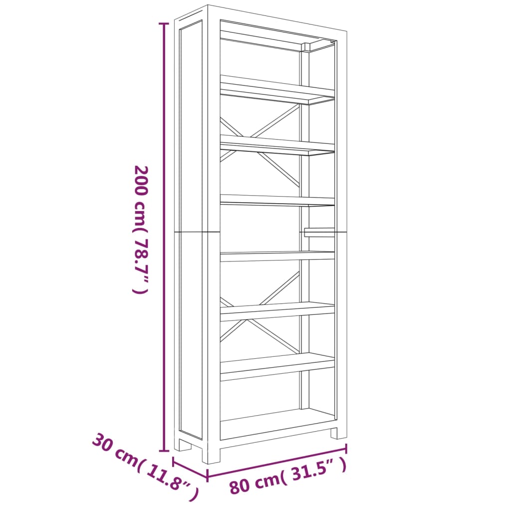 vidaXL Bücherregal 7 Böden 80x30x200 cm Massivholz Akazie