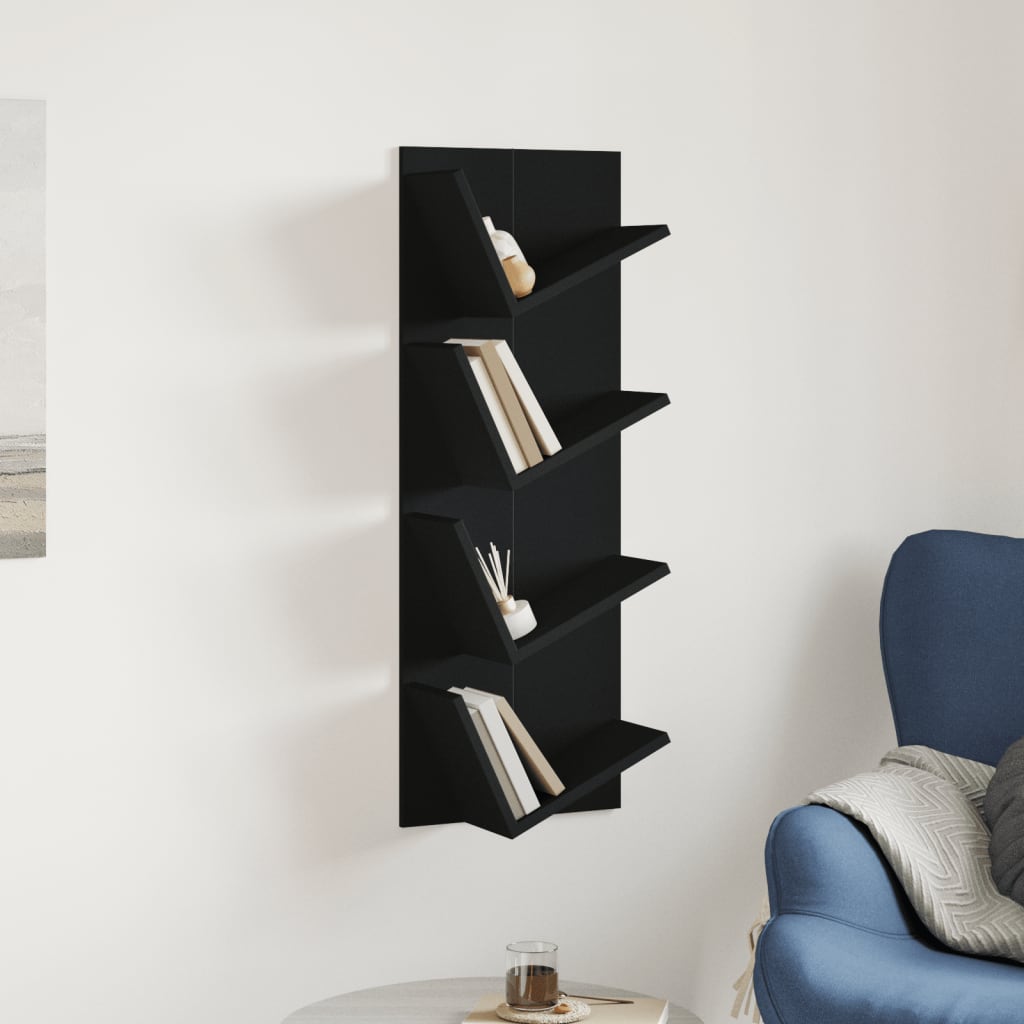 vidaXL Wand-Bücherregal mit 4 Fächern Schwarz 33x16x90 cm