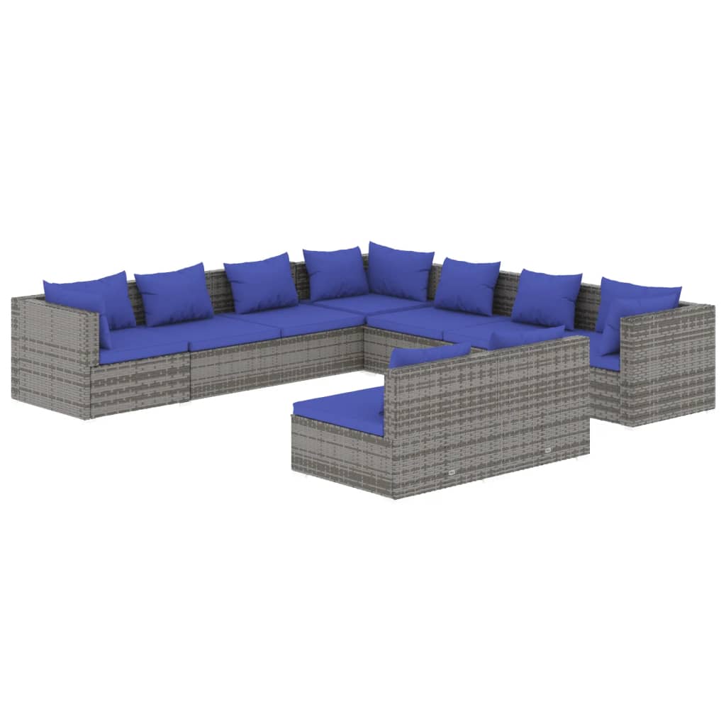 vidaXL 9-tlg. Garten-Lounge-Set mit Kissen Grau Poly Rattan