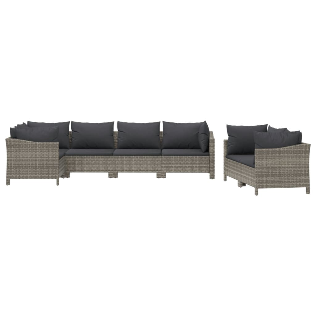 vidaXL 7-tlg. Garten-Lounge-Set mit Kissen Grau Poly Rattan