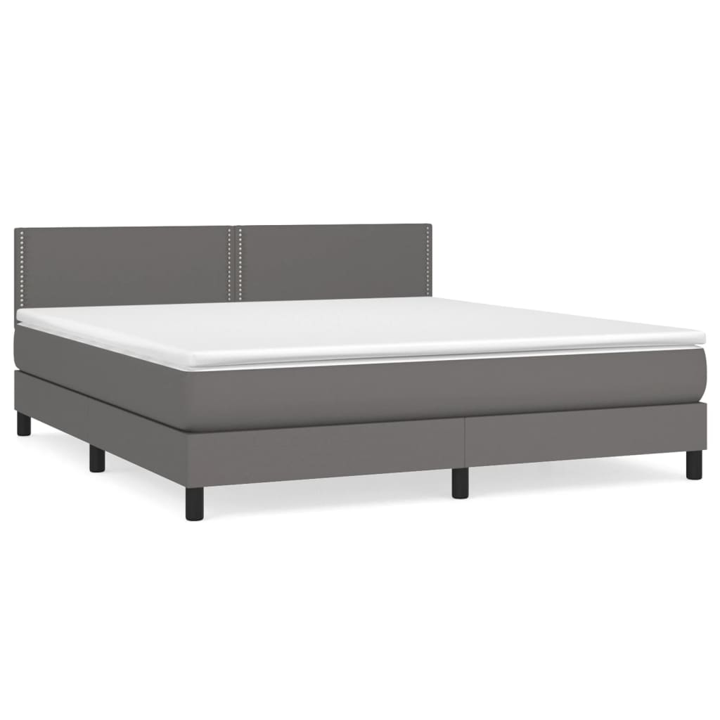 vidaXL Boxspringbett mit Matratze Grau 160x200 cm Kunstleder