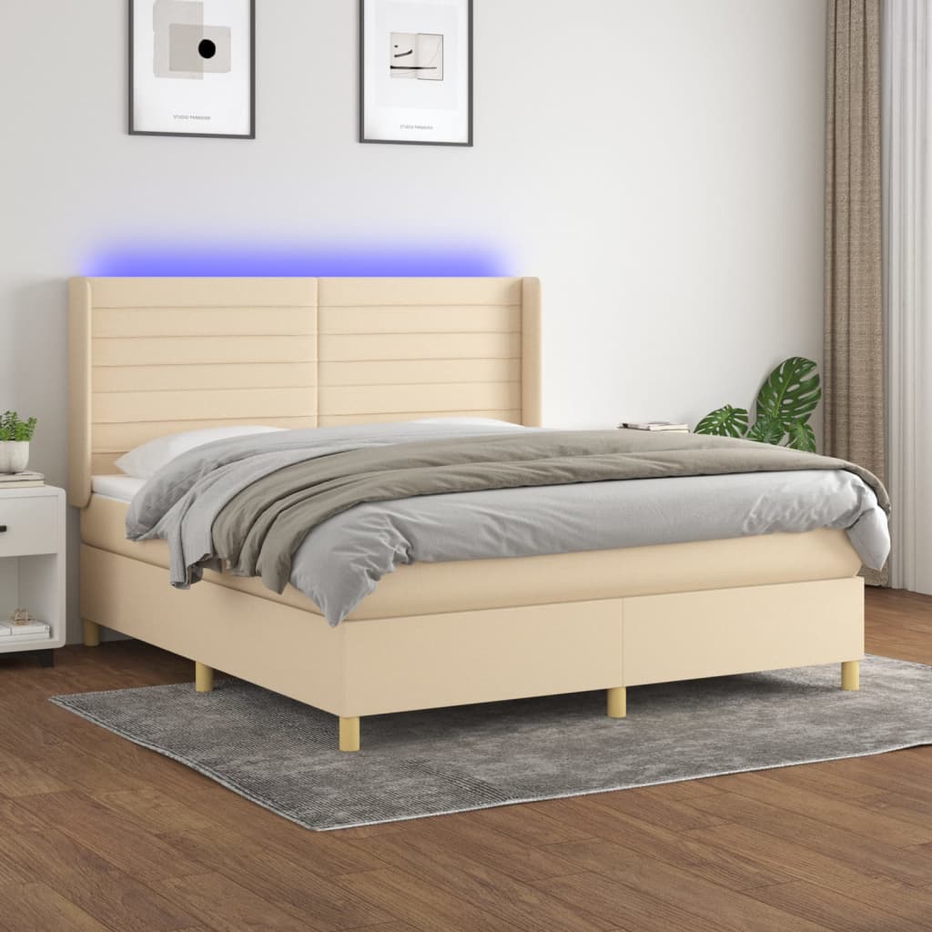 vidaXL Boxspringbett mit Matratze & LED Creme 160x200 cm Stoff