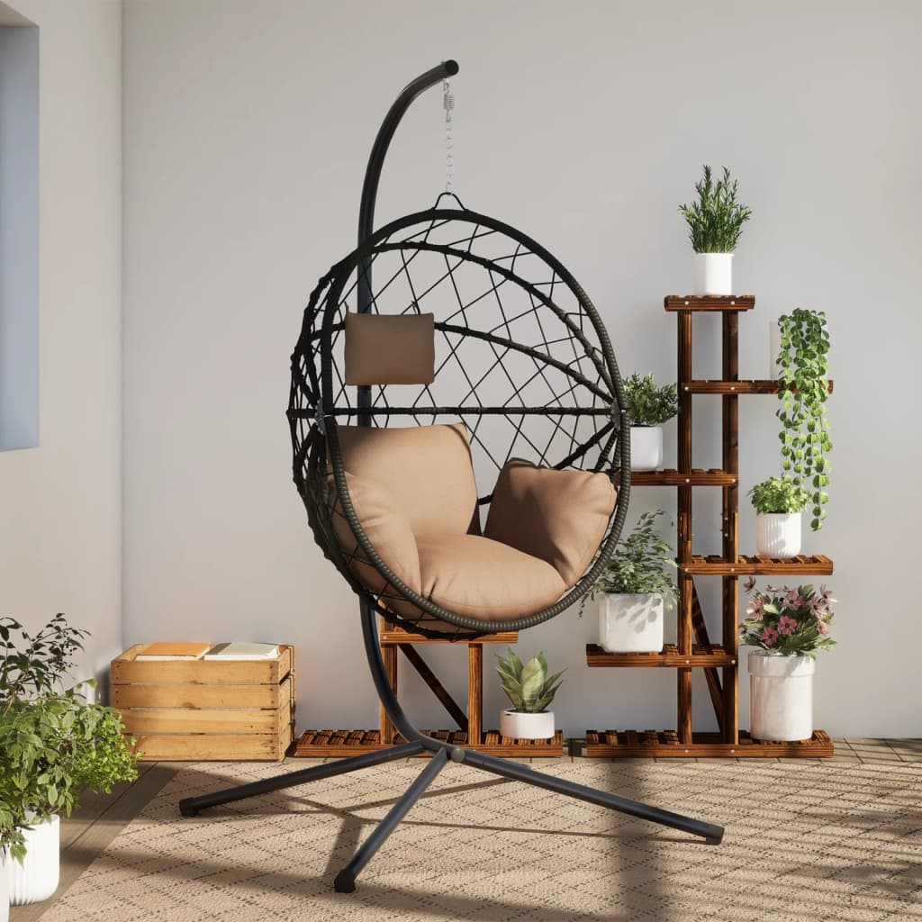 vidaXL Hängesessel Ei-Design mit Ständer Taupe Rattan und Stahl