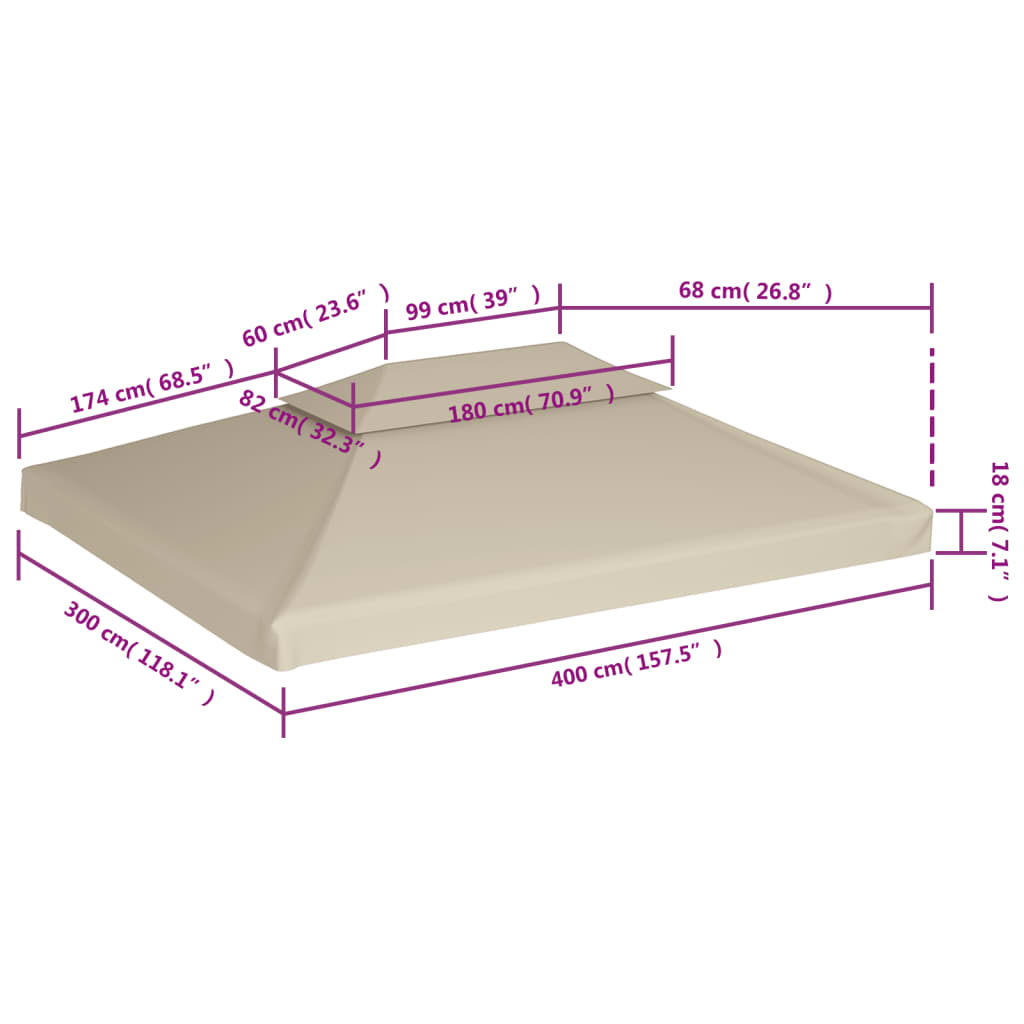 vidaXL Pavillon-Dachplane Ersatzdach 310 g/m² Beige 3×4 m