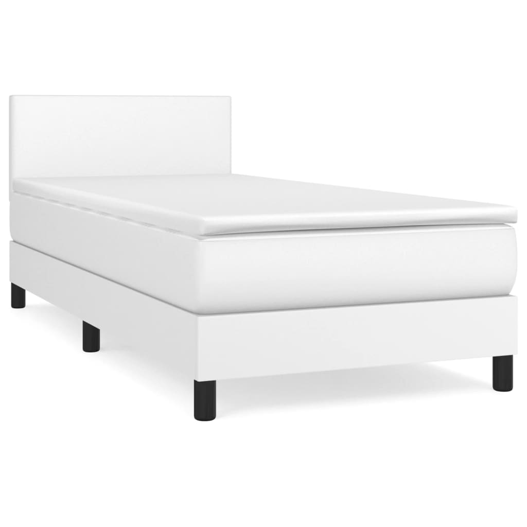 vidaXL Boxspringbett mit Matratze Weiß 90x190 cm Kunstleder