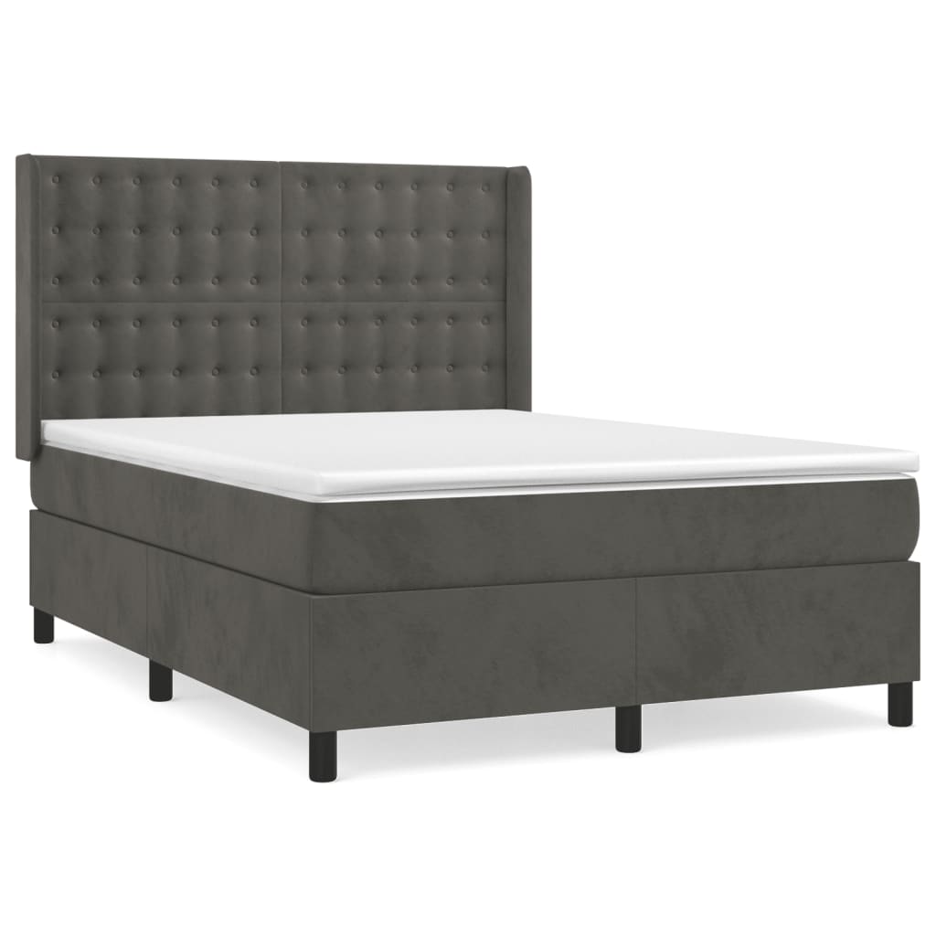 vidaXL Boxspringbett mit Matratze Dunkelgrau 140x190 cm Samt